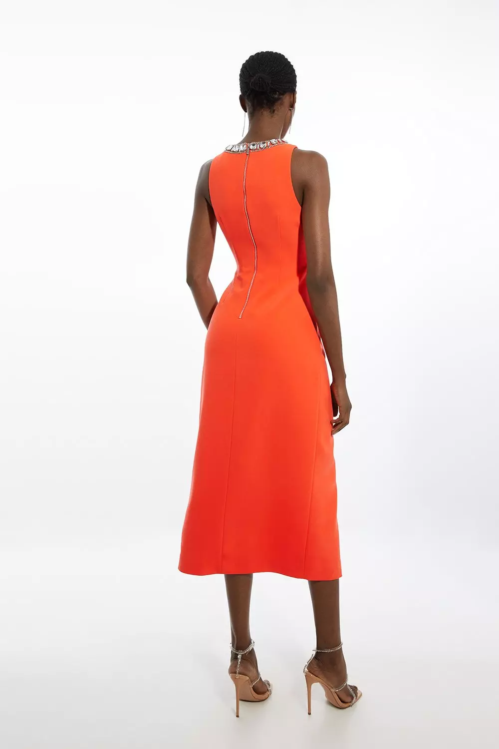 Crystal Embellished Keyhole Woven Midi Dress | Karen Millen